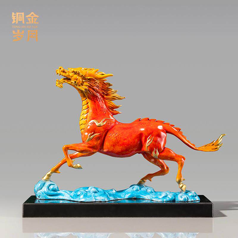 铜艺坊龙马精神铜金属工艺品摆件龙马黄铜器摆件办公室老板桌摆件