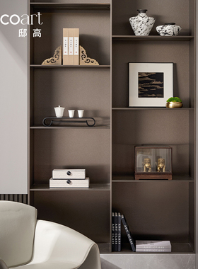 新中式大狮层样板书书房工作台面装饰书对平摆件间柜套装陈列