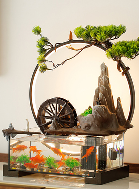 流水摆件循环水招财鱼缸客厅假山喷泉生I财中式家居装饰办公室桌