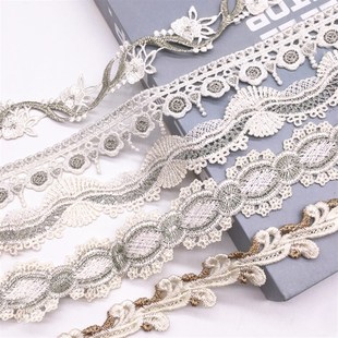 小蕾丝花边金线绣边镂空刺绣织带窗帘装 布艺花边 饰金丝编织拼接款