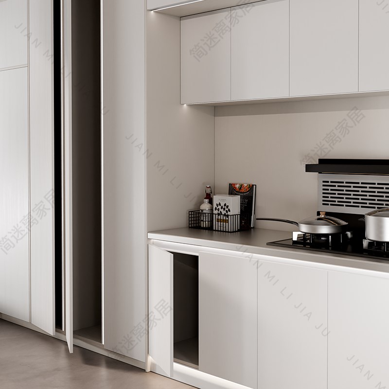 橱柜免拉手带灯白色装灯中柜铝合金U型槽衣柜抽P屉柜门L型铝材型