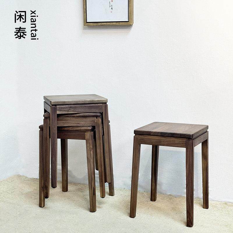 北美黑胡桃木凳家用茶桌客厅轻奢四方凳可叠放餐凳学习凳高脚凳子,收纳整理,烫衣板及配件,淘宝优惠券,粉丝福利购,淘宝优惠卷