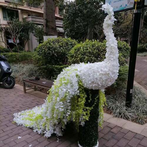 孔雀花艺雕塑仿真绿植场景布置春季美陈商场装饰摆件婚礼路引