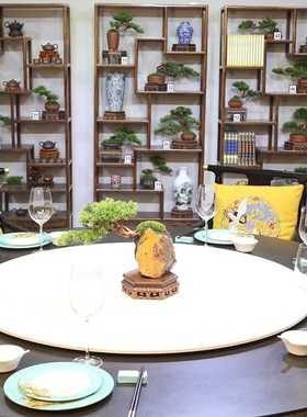 新中式仿真迎客松盆景沙发餐桌花架玄关角几茶台家居酒店中式摆件