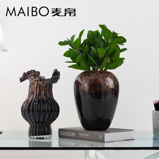 简约现代轻奢琉璃黑金色创意花瓶电视柜家居餐桌玄关花瓶装 饰摆件