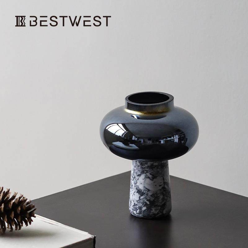 Bestwest新中式大理石玻璃花瓶摆件家居样板间设计师高档花器,清洗/食品/商业设备,风口/风叶/风机配件,淘宝优惠券,粉丝福利购,淘宝优惠卷