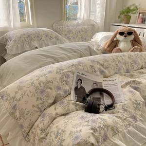 2025新品新中式纯棉四件套博主风花边款全棉四件套被套床笠款家纺