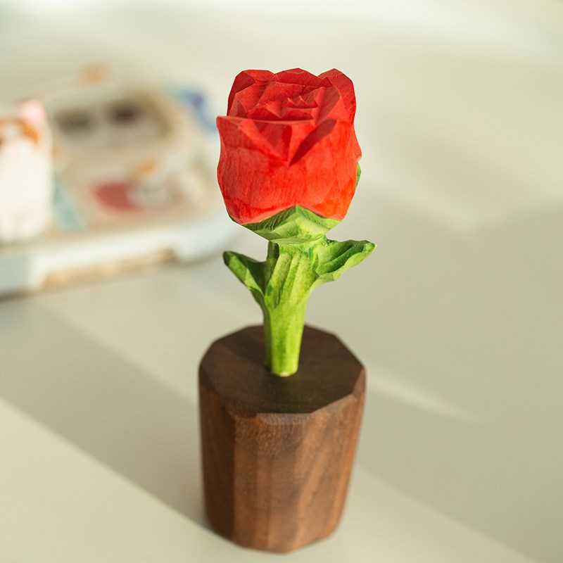 木雕玫瑰DcIY椴木手工桌面摆件玫瑰花礼物情人节雕刻手作情人节