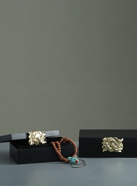 现代简约实木黑色首饰盒玄关客厅茶几收纳盒O样板房卧室梳妆台摆