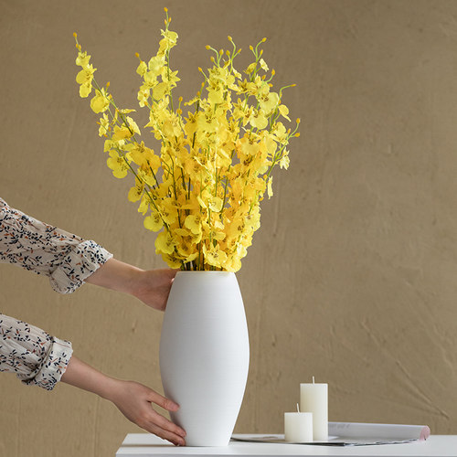 现代简约白色陶瓷电视柜大花瓶摆件客厅H插花乾燥花花器仿真花装