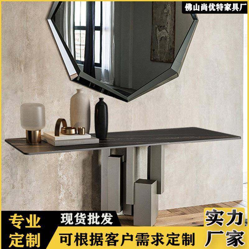 轻奢入户大理石玄关台靠墙置物架条案美式玄关柜现代简约玄关桌子