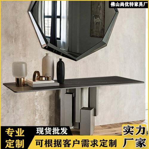 轻奢入户大理石玄关台靠墙置物架条案美式玄关柜现代简约玄关桌子