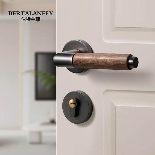新中式卧室门锁室内房间复古木门门把手胡桃木磁吸静音实木房门锁