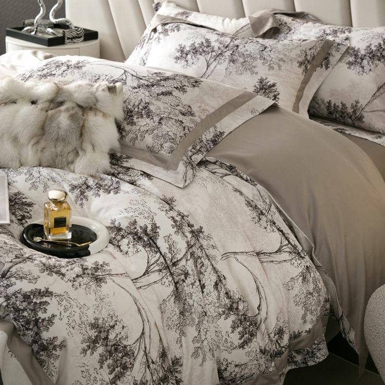 两只羊天丝棉磨毛床单四件套复古轻奢数码印花被套床上用品