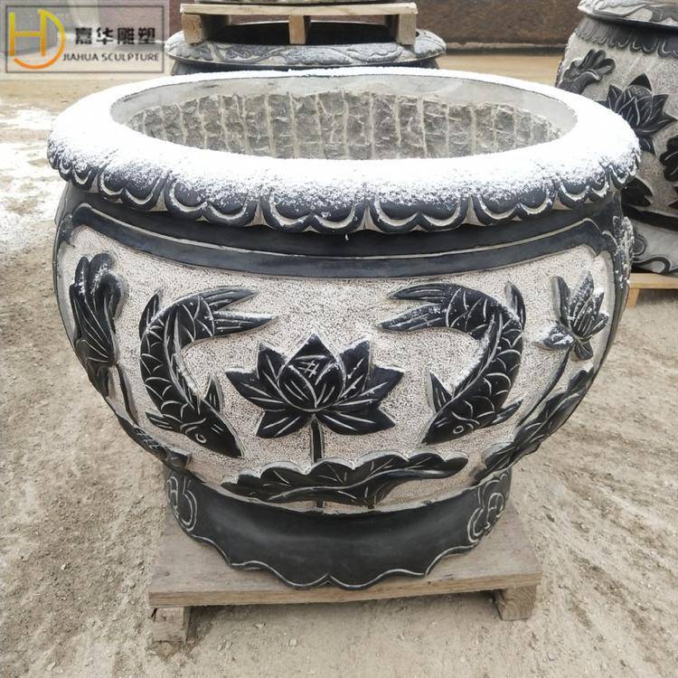 石雕鱼缸石头花盆水槽仿古青石水缸户外养鱼池流水盆庭院石缸摆件
