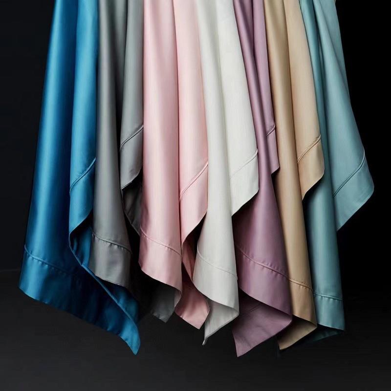 高端轻奢纽扣款140支长绒棉纯色四件套全棉贡缎宽边被套床上用品+