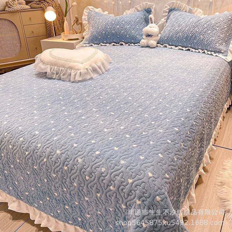 牛奶水晶绒床盖单件2025新款榻榻米冬季加厚加绒夹棉床单人三件套