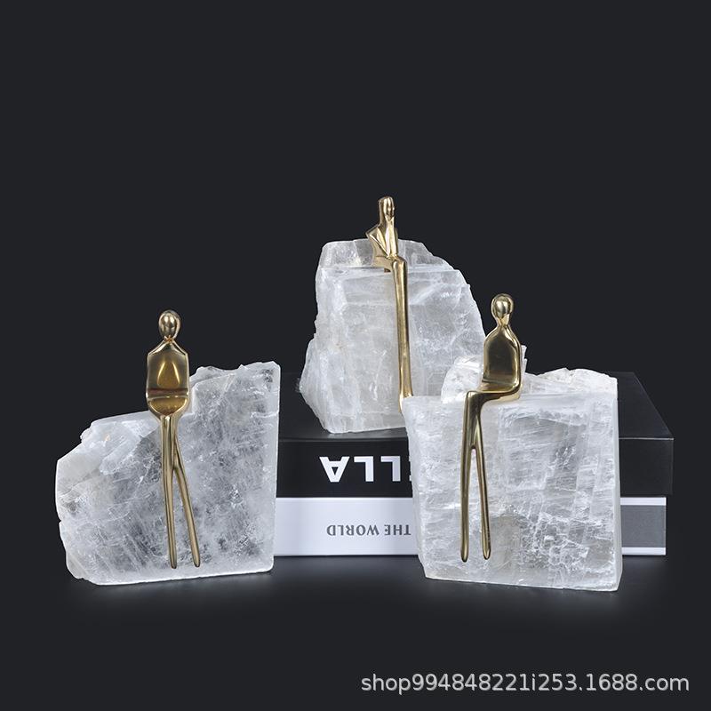 轻奢小铜人晶石别墅饰品样板间装饰软装玄关客厅电视柜书房摆件