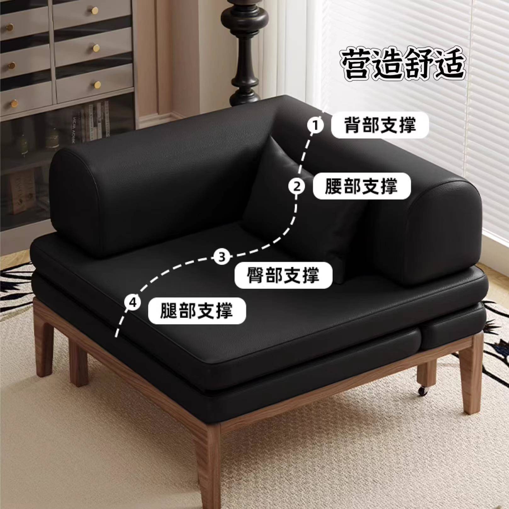 法式中古风设计沙发客厅小户型阳台贵妃可折叠单人沙发床一体两用