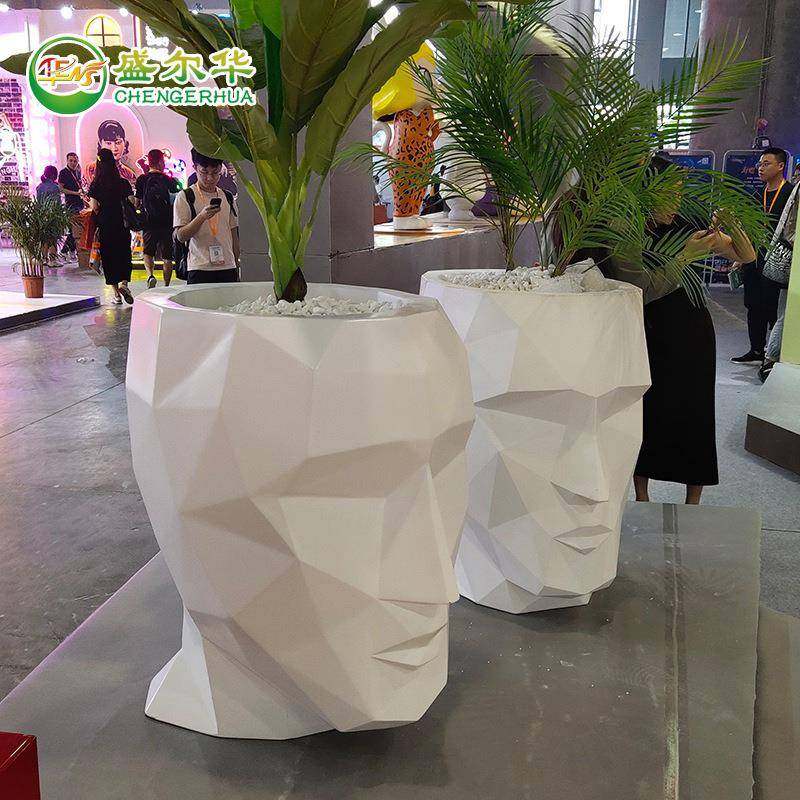 创意商场酒店客厅样板房KTV玻璃钢花盆户外落地花器花瓶花钵花缸