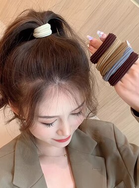 奶咖色无缝发圈不伤发绳高弹力耐用头绳扎头发皮筋女黑色皮套简约