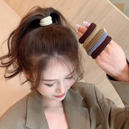 奶咖色无缝发圈不伤发绳高弹力耐用头绳扎头发皮筋女黑色皮套简约