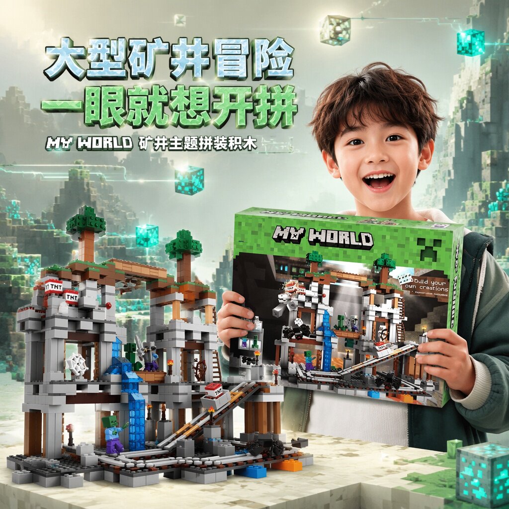 匹配乐高我的世界矿井矿场高难度男孩子儿童益智拼装积木玩具模型