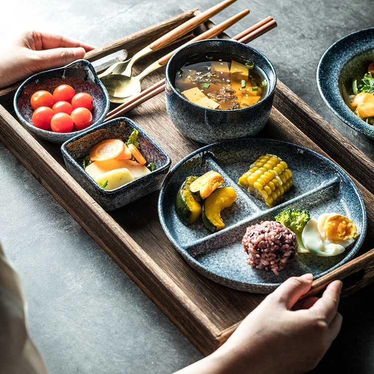 一人食餐具家用减脂餐盘陶瓷月子套餐分碗盘子托盘早餐盘日式