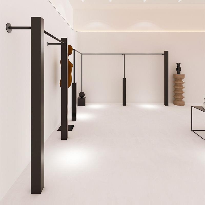 高档女装店展示架 哑光黑 挂衣架陈列架服装店转角上墙依衣服货架