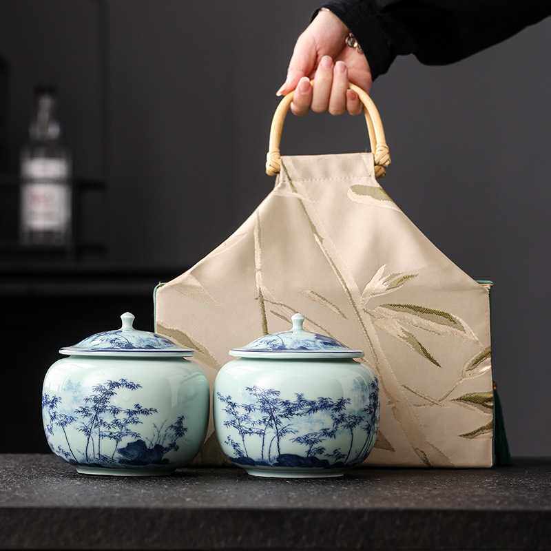 陶瓷茶叶罐储茶罐绿茶龙井恩施茶红茶普洱茶叶布包装大号空礼品盒