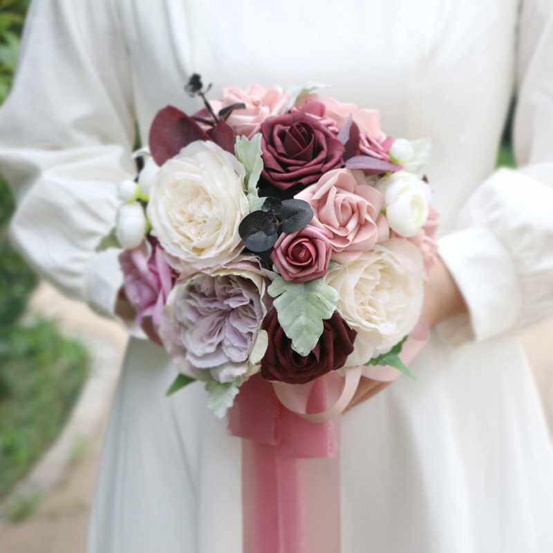 跨境仿真新娘手捧花欧式婚礼旅拍道具婚庆布置用品家居花束工厂店