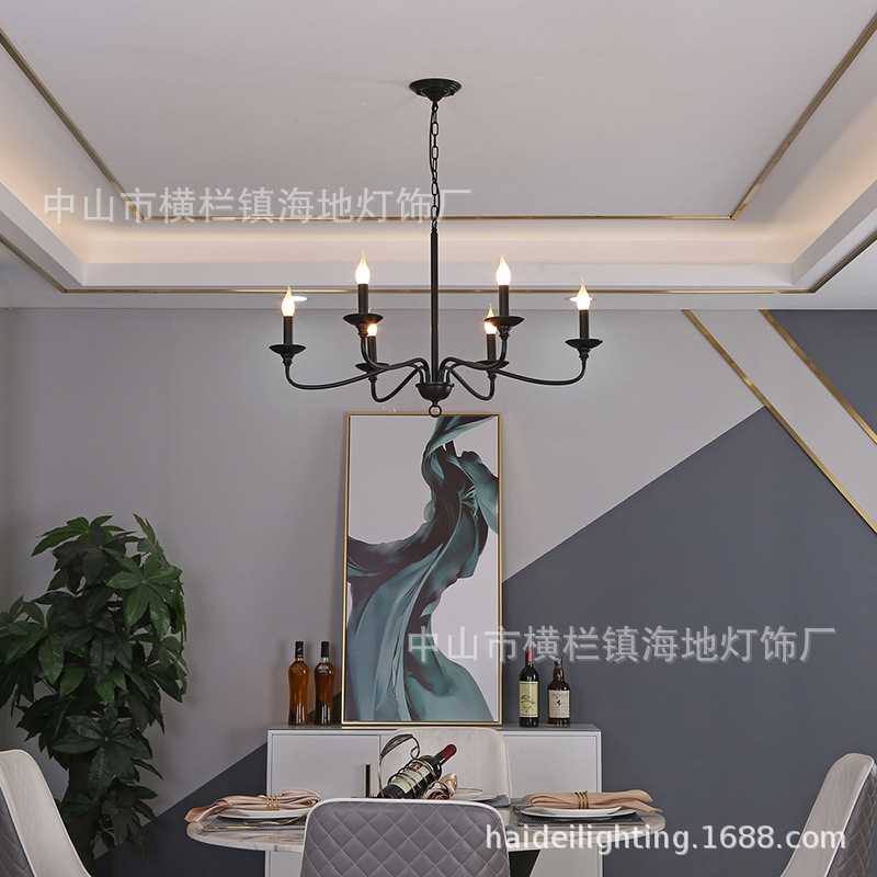 简约吊灯创意客厅卧室餐厅灯黑色铁艺蜡烛灯具 6头枝型吊灯家居灯