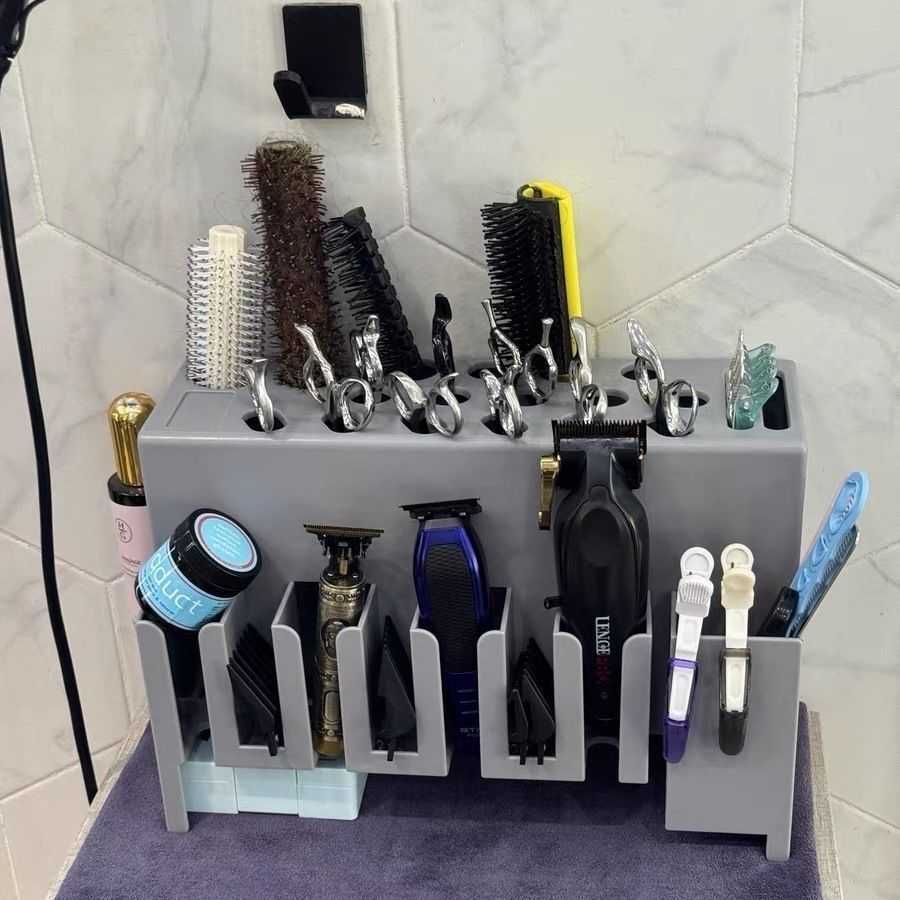 理发店工具收纳发廊墙上置物架发型师梳子剪刀收纳架理发工具箱柜图片