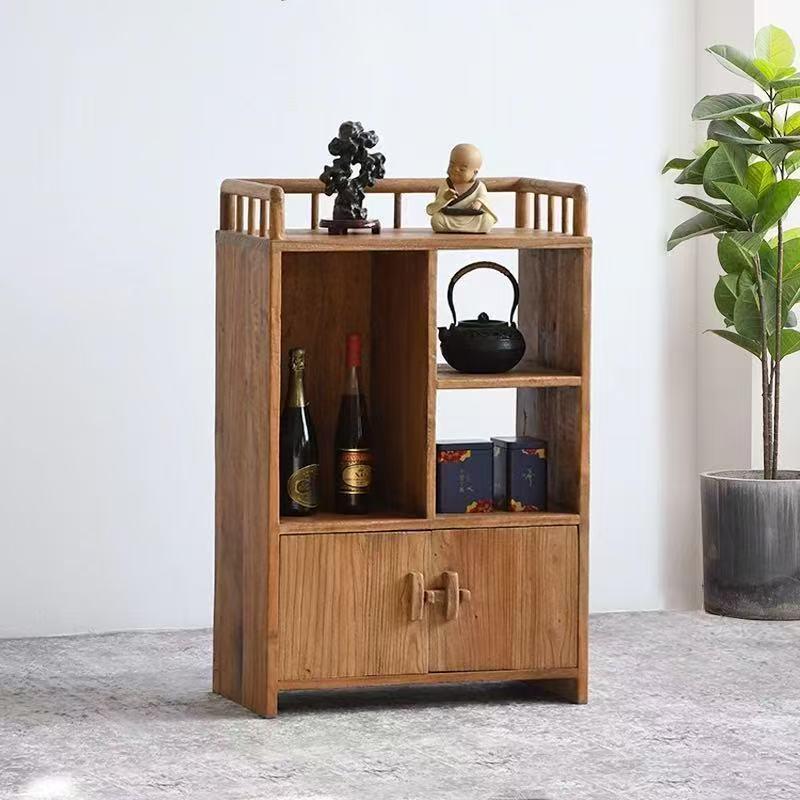 老榆木餐边柜落地实木茶水柜茶室侧边柜中古侘寂风储物收纳柜