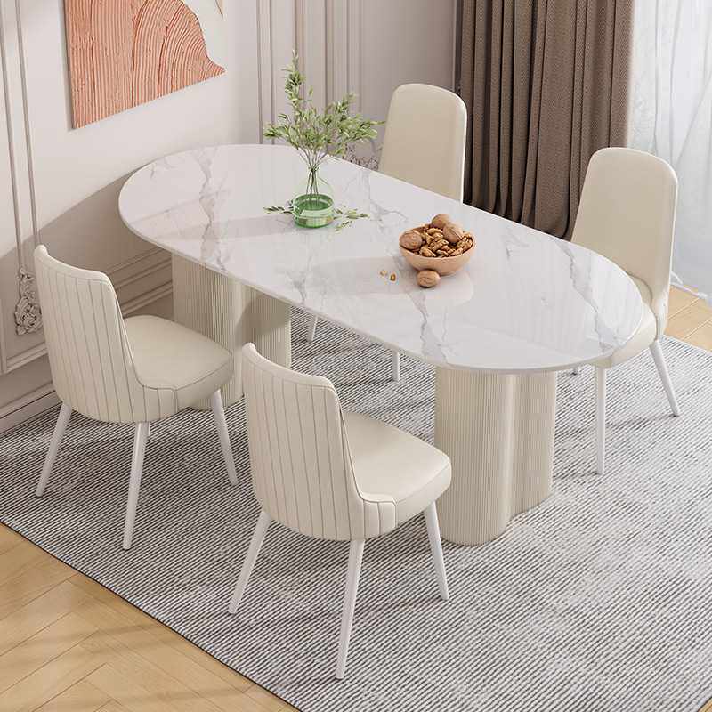 现代简约岩板餐桌椅家用客厅奶油风小户型餐桌岩板大理石桌带椅子