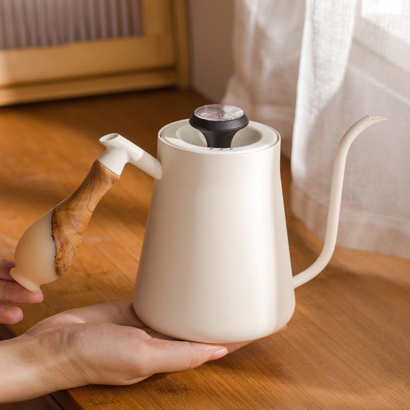 650ml花瓶柄不锈钢色挂耳咖啡手冲壶细口壶迷你控水壶皮套带刻度