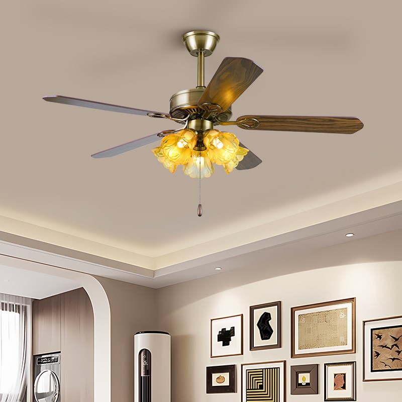 铁叶吊扇灯2025新木叶卧室美式复古风扇灯变频客厅餐厅中古电扇灯