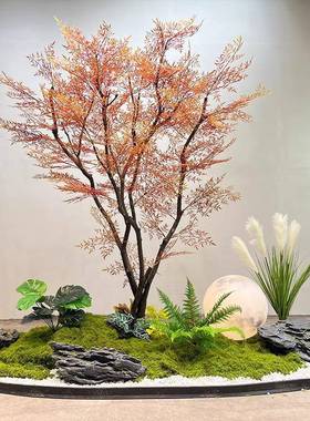南天竹仿真绿枝大型枯山水造景装饰鸡爪槭室内外绿植景观假树植物