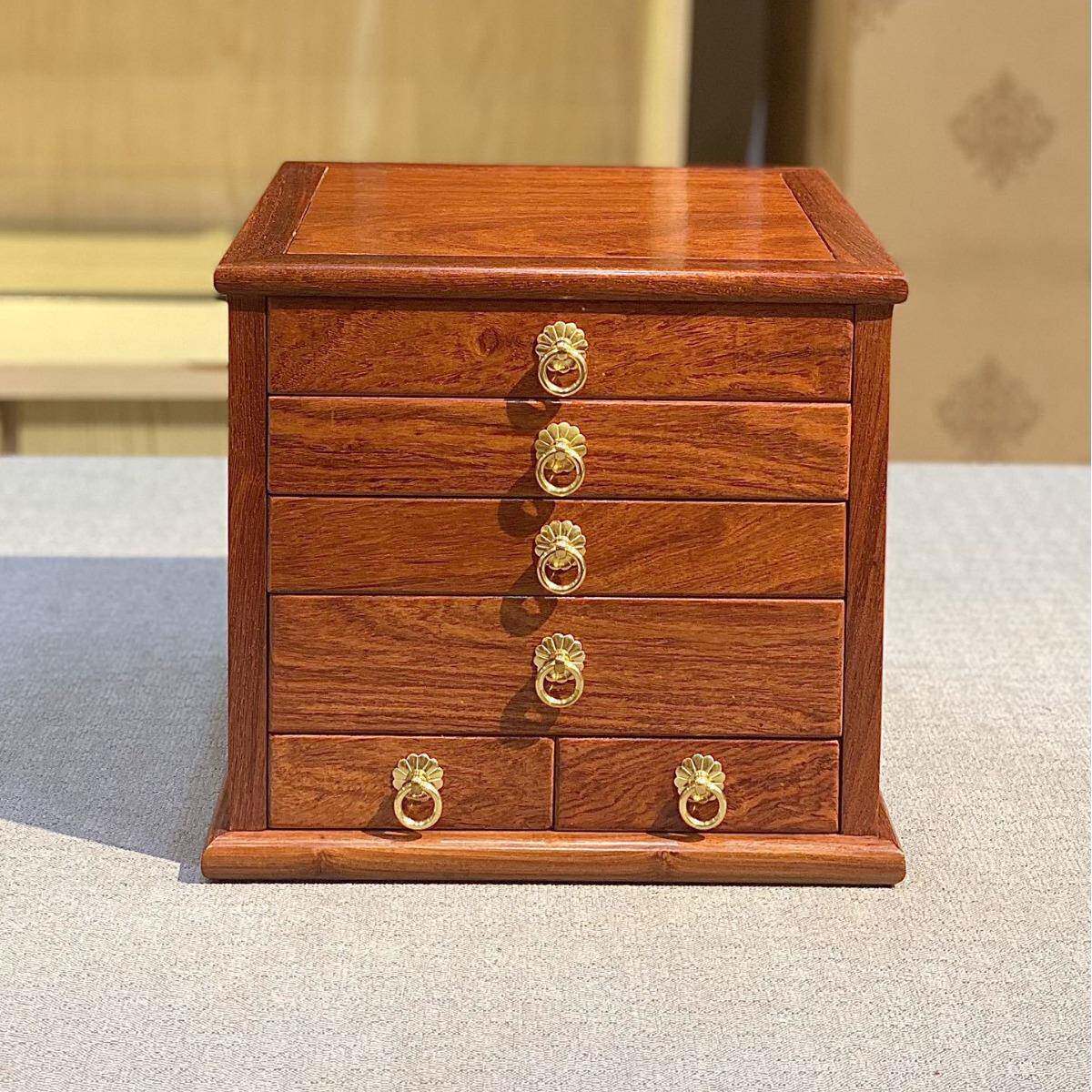 缅甸花梨实木普洱茶盒子茶饼盒竹茶饼收纳盒抽屉式分茶盘普洱茶具