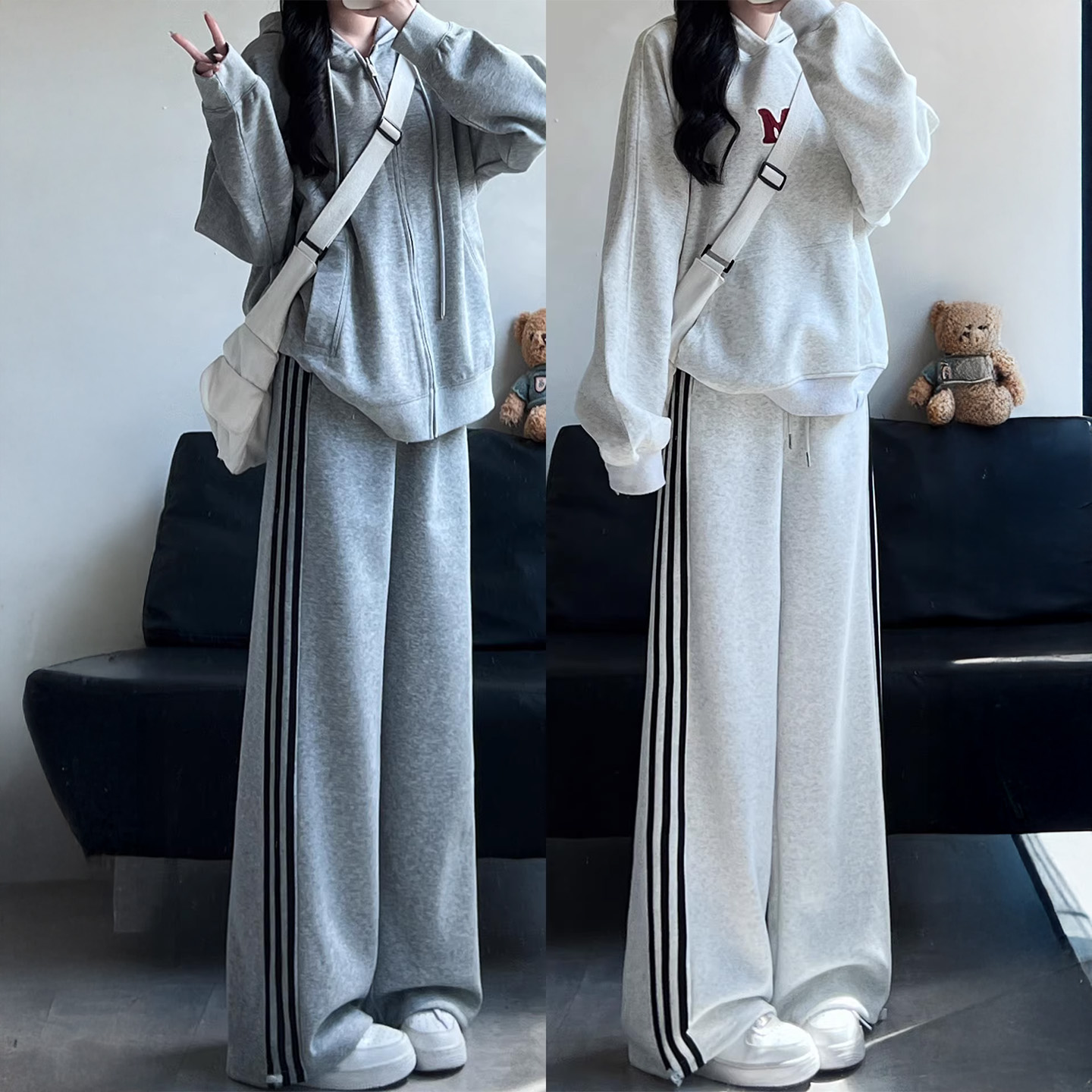 白灰色运动裤女秋冬季新款