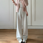 灰色运动裤 单裤 女春秋高腰垂感宽松直筒休闲加厚棉裤 羊羔绒阔腿裤