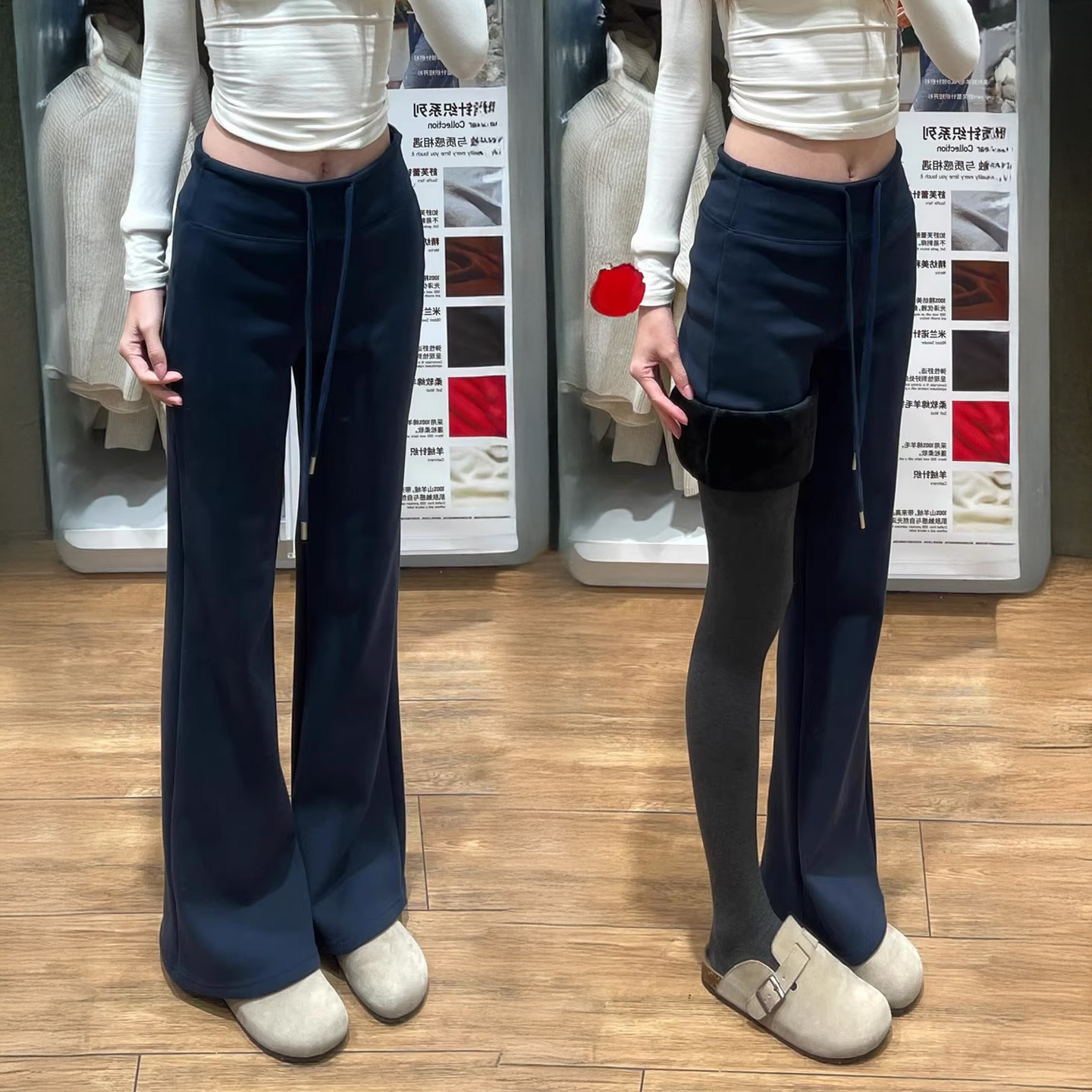 藏青lu加绒运动裤女秋冬厚