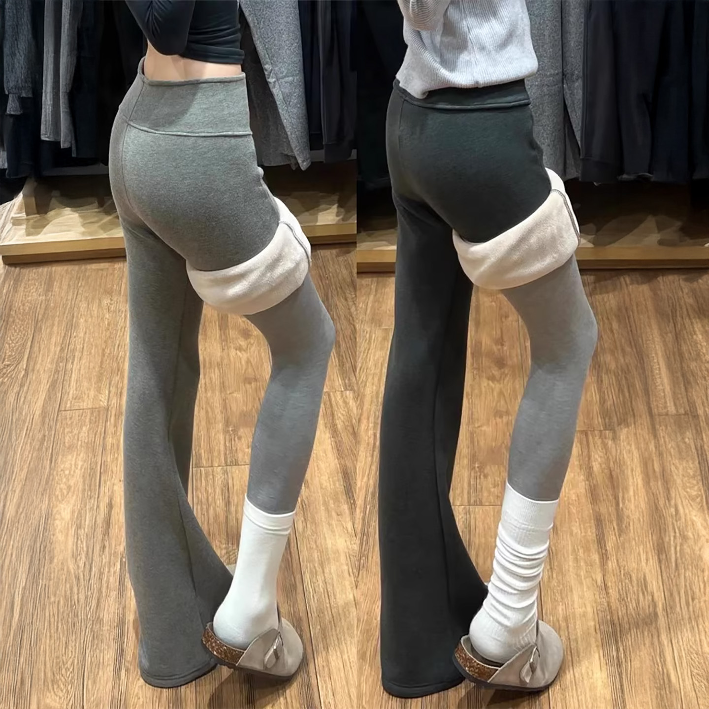 灰色lu微喇裤女2025冬季新