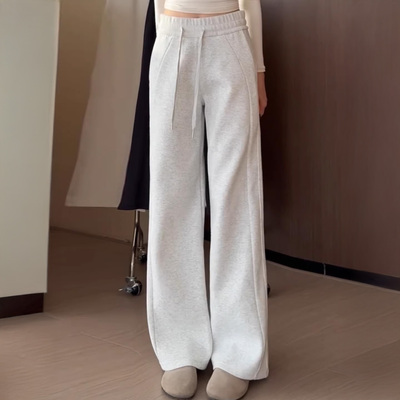 白灰色韩版加绒ul卫裤女秋