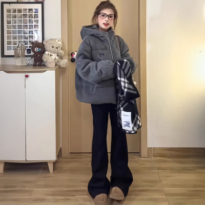 黑色加绒微喇叭裤子女秋冬季2025新款小个子高腰休闲运动加厚卫裤