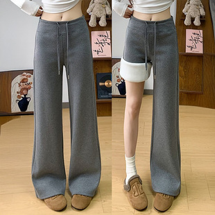 加绒加厚美式 高腰显瘦直筒休闲裤 运动裤 阔腿裤 女2025新款 lulu同款