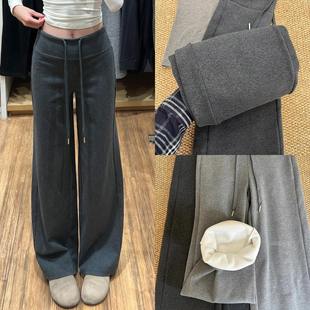 lulu加绒瑜伽运动裤 女秋冬保暖慵懒风小个子垂感显瘦阔腿直筒卫裤