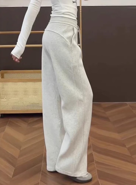 白灰色lulu同款运动裤女秋季2025新款小个子秋冬加绒休闲阔腿卫裤