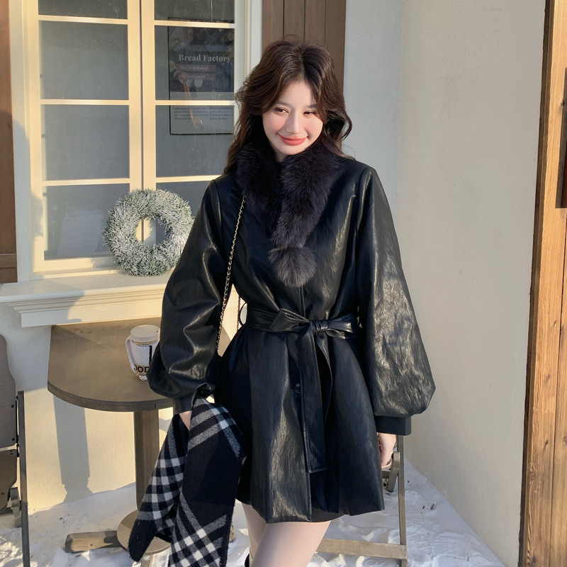 毛领皮衣羽绒内胆女2025冬新款中长款收腰加厚外套高级感气质通勤