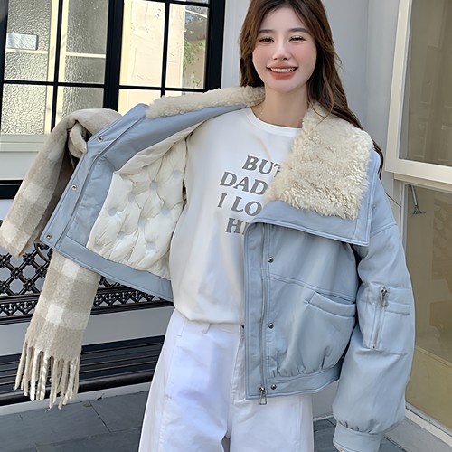 秋冬女款羊羔毛拼接加厚派克服